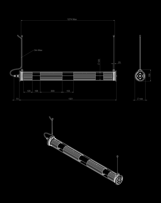 In The Tube / 120-1300 Pendant Horizontal IP64